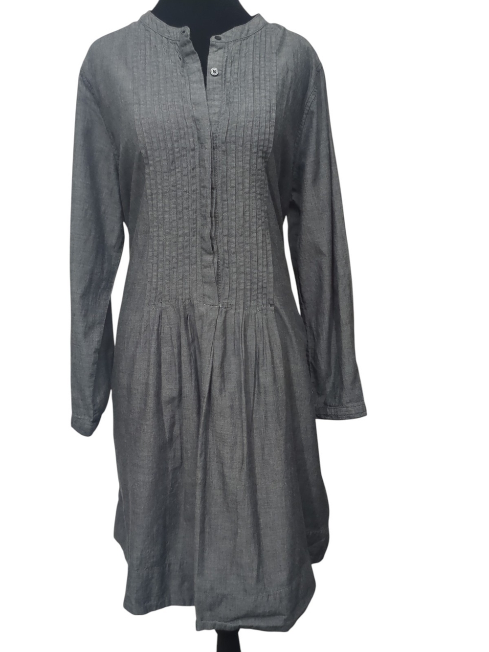 Gap Large 100% Cotton Chambray Pintuck Tunic Dress Lagenlook Minimalist Coastal